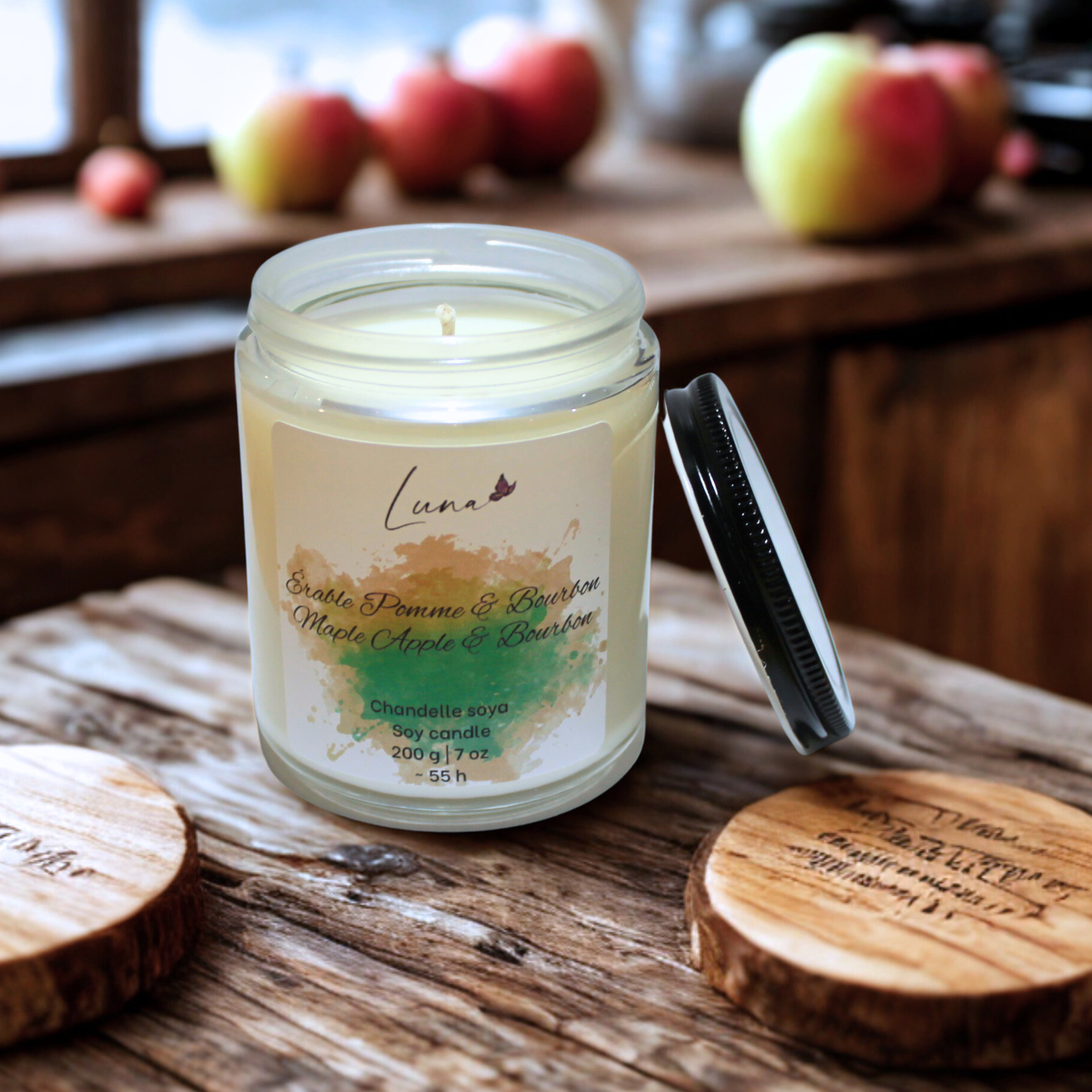 Érable Pomme & Bourbon - Chandelle à la cire soya