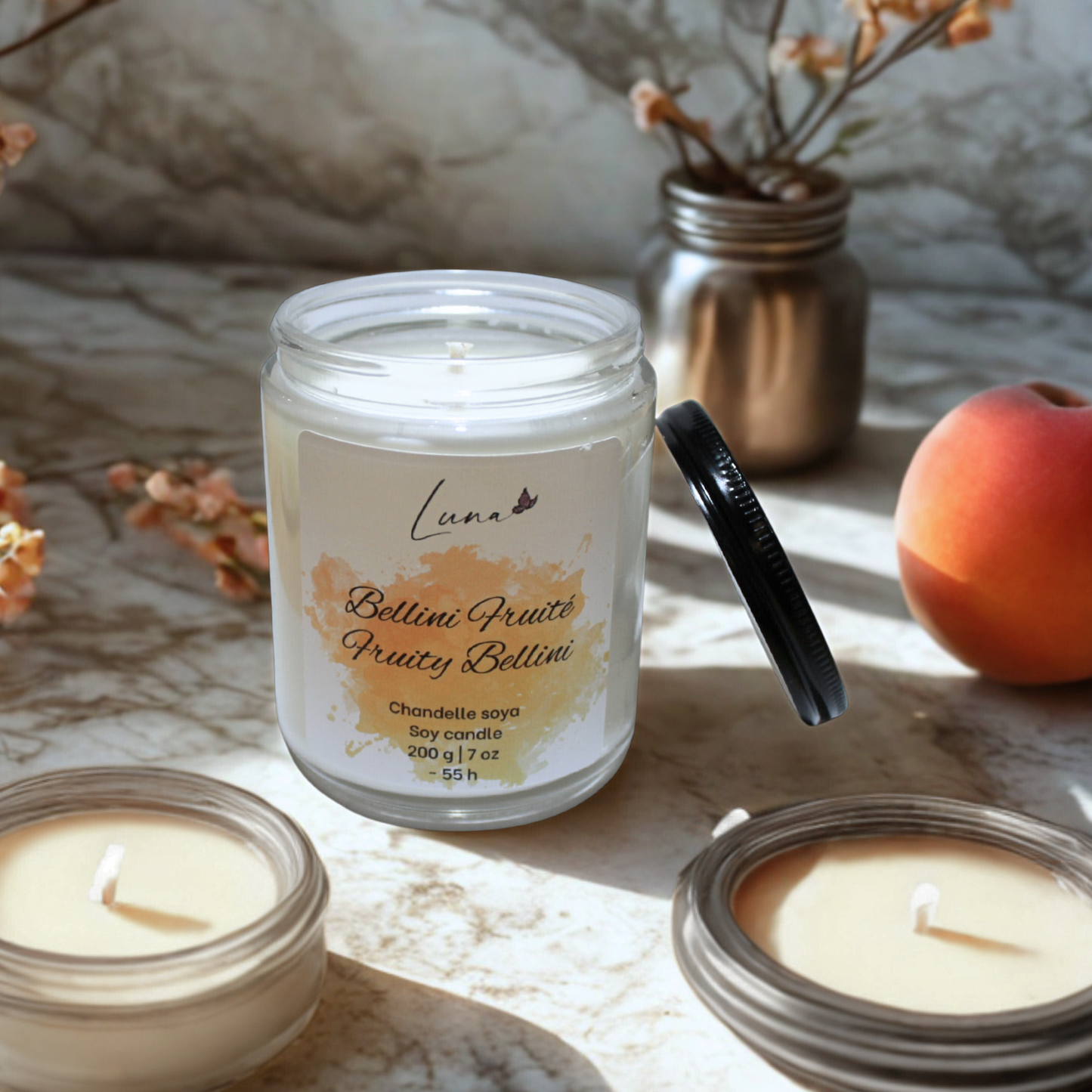 Bellini fruité - Chandelle à la cire soya